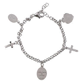 Pulsera con colgantes Amen Virgen de Lourdes de latón rodiado y zircones blancos