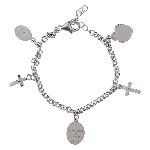 Pulsera con colgantes Amen Virgen de Lourdes de latón rodiado y zircones blancos 2