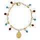 Golden brass Amen bracelet with light blue angelite and red jasper beads, Our Lady of Lourdes medal s4