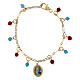 Pulsera Amen latón dorado granos angelita celeste jaspe rojo medalla Virgen Lourdes s1