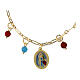 Pulsera Amen latón dorado granos angelita celeste jaspe rojo medalla Virgen Lourdes s2