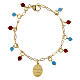 Pulsera Amen latón dorado granos angelita celeste jaspe rojo medalla Virgen Lourdes s3