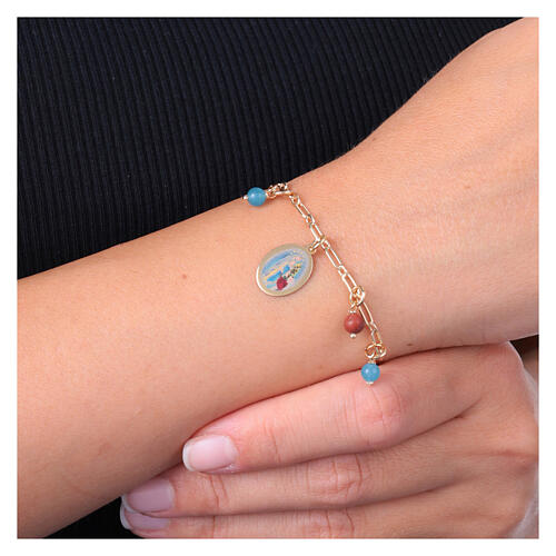 Amen Lourdes Charm Bracelet Gold-Plated Brass with Celestial Angelite, Red Jasper Beads 2