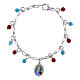 Pulsera medalla Virgen de Lourdes Amen latón rodiado granos angelita celeste jaspe rojo s1