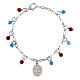 Bracelet Amen médaille Notre-Dame de Lourdes en laiton rhodié avec perles angélite bleu ciel et jaspe rouge s3
