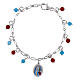 Bracciale medaglia Madonna Lourdes Amen ottone rodiato grani angelite celeste diaspro rosso s1