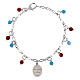 Bracciale medaglia Madonna Lourdes Amen ottone rodiato grani angelite celeste diaspro rosso s2