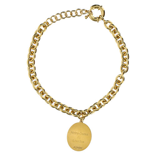 Thick golden brass bracelet with Our Lady of Lourdes medal by Amen 4