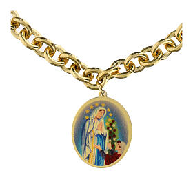 Pulsera de latón dorado eslabones gruesos medalla Amen Virgen de Lourdes