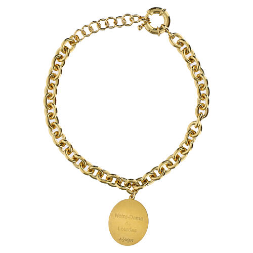 Pulsera de latón dorado eslabones gruesos medalla Amen Virgen de Lourdes 3
