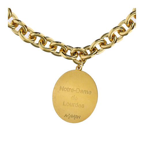 Pulsera de latón dorado eslabones gruesos medalla Amen Virgen de Lourdes 4