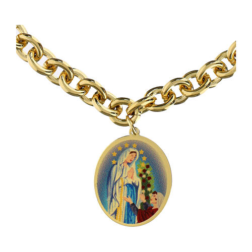 Pulsera de latón dorado eslabones gruesos medalla Amen Virgen de Lourdes 3