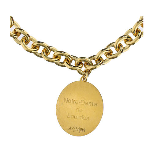 Pulsera de latón dorado eslabones gruesos medalla Amen Virgen de Lourdes 5