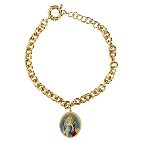 Bracelet en laiton doré mailles épaisses médaille Amen Notre-Dame de Lourdes 1