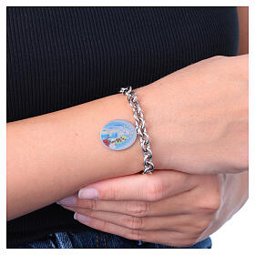 Armband, AMEN, rhodiniertes Messing, mit kräftigen runden Gliedern und Darstellung der Gottesmutter von Lourdes