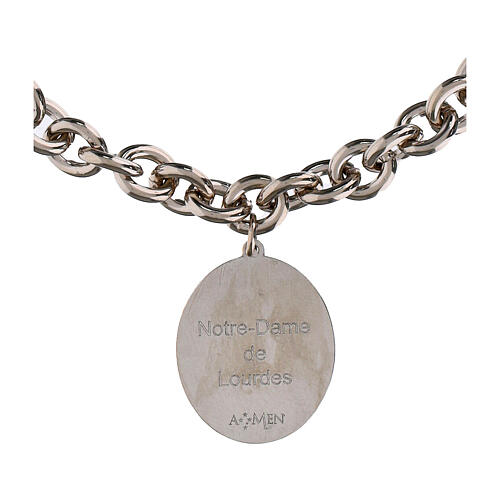 AMEN rhodium-plated brass bracelet of Our Lady of Lourdes, thick links 5