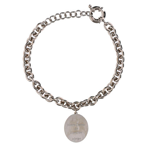Bracelet médaille Amen Notre-Dame de Lourdes en laiton rhodié mailles épaisses 4
