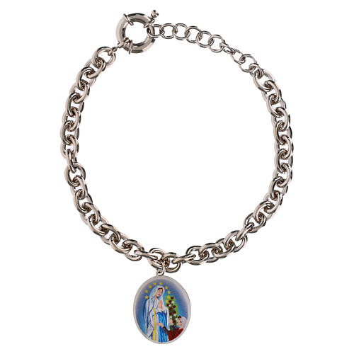 Bracciale medaglia Amen Madonna di Lourdes in ottone rodiato maglie spesse 1