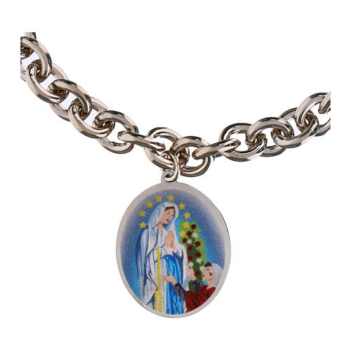 Bracciale medaglia Amen Madonna di Lourdes in ottone rodiato maglie spesse 2