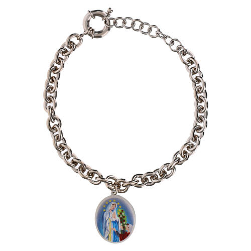 Bracciale medaglia Amen Madonna di Lourdes in ottone rodiato maglie spesse 1