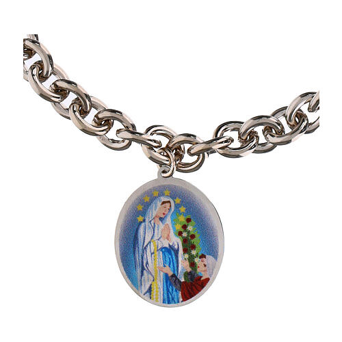 Pulseira medalha Amen Nossa Senhora de Lourdes em latão rodinado elos grossos 3