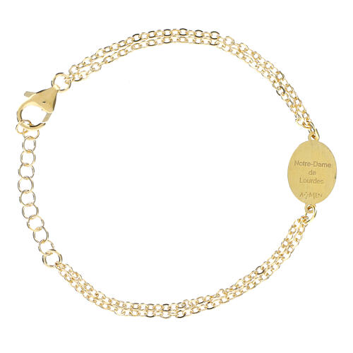 Amen gold brass bracelet with double chain, Our Lady of Lourdes medal 2