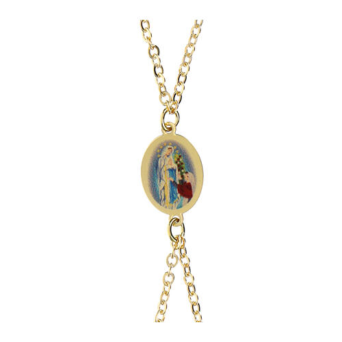 Pulsera de latón dorado medalla Amen doble cadena Virgen de Lourdes 3
