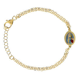 Pulseira de latão dourado com medalha Amen e dupla corrente Nossa Senhora de Lourdes