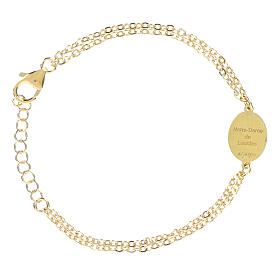 Pulseira de latão dourado com medalha Amen e dupla corrente Nossa Senhora de Lourdes