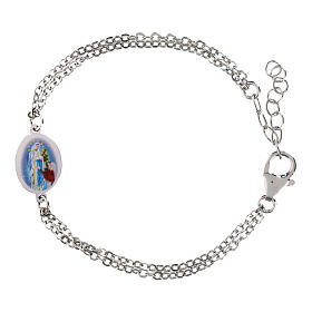 Amen double chain bracelet in rhodium-plated brass with Our Lady of Lourdes medal