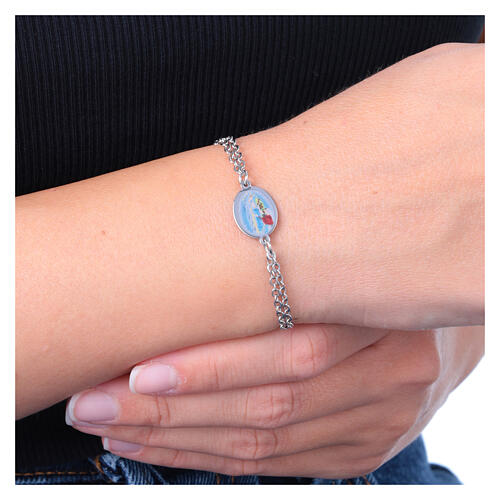 Amen double chain bracelet in rhodium-plated brass with Our Lady of Lourdes medal 2