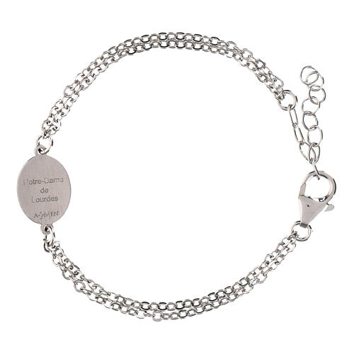Pulsera doble cadena Virgen de Lourdes de latón rodiado medalla Amén 2
