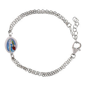Bracelet double chaîne Notre-Dame de Lourdes en laiton rhodié médaille Amen