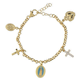 Armband, Amen, vergoldetes Messing, Gottesmutter von Fatima, mit weißen Zirkonia