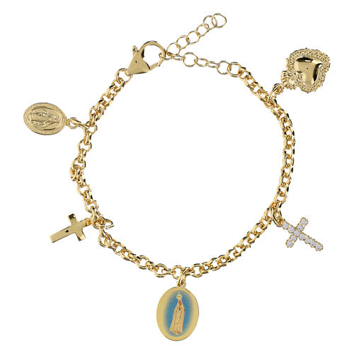 Pulsera de latón dorado Virgen de Fátima con zircones blancos Amen 1