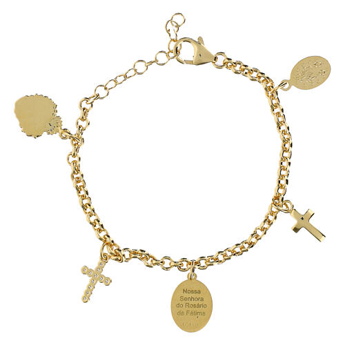 Pulsera de latón dorado Virgen de Fátima con zircones blancos Amen 2