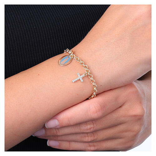 Bracelet en laiton doré Notre-Dame de Fatima avec zircons blancs Amen 2