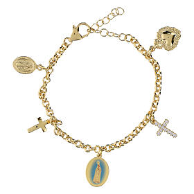 Bracciale in ottone dorato Madonna di Fatima con zirconi bianchi Amen