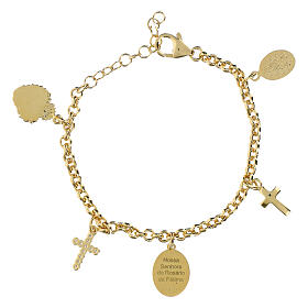 Bracciale in ottone dorato Madonna di Fatima con zirconi bianchi Amen
