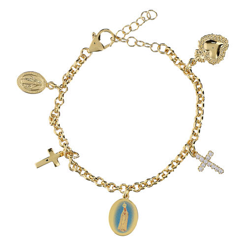 Bracciale in ottone dorato Madonna di Fatima con zirconi bianchi Amen 1