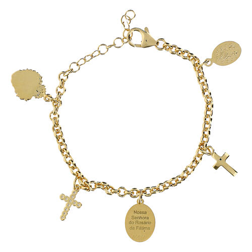 Pulseira em latão dourado Nossa Senhora de Fátima com zircões brancos Amen 3