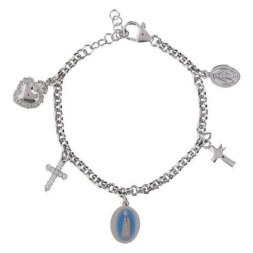 Pulsera Nuestra Señora de Fátima con circonitas blancas Amen en latón rodinado 1