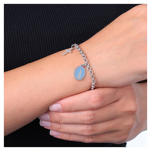 Bracelet Notre-Dame de Fatima en laiton rhodié avec des zircons blancs Amen 2