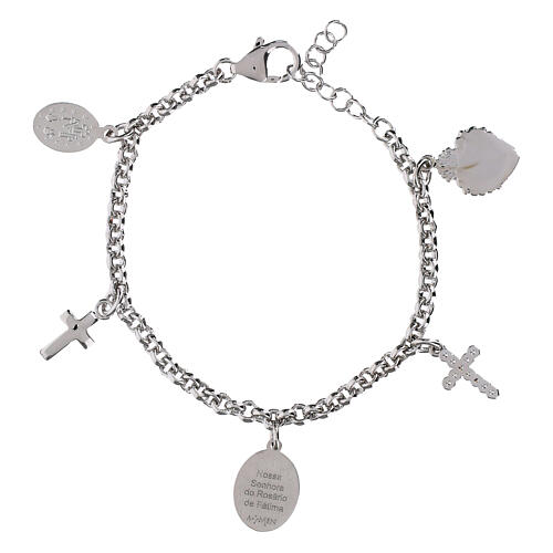 Madonna di Fatima Bracelet with White Zircons Amen in Rhodium-Plated Brass 3