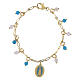 Pulsera de latón dorado con granos angelita celeste y jaspe rojo Virgen de Fátima Amen s1