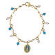 Pulsera de latón dorado con granos angelita celeste y jaspe rojo Virgen de Fátima Amen s1