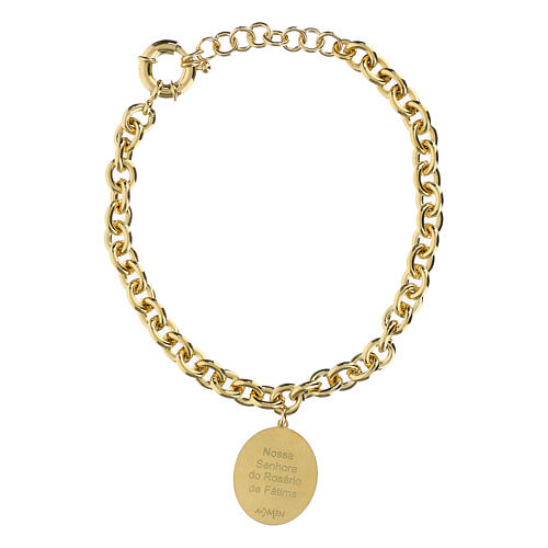 Pulsera Amen Virgen de Fátima de latón dorado con eslabones gruesos 3