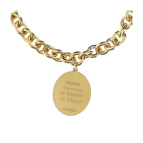 Pulsera Amen Virgen de Fátima de latón dorado con eslabones gruesos 4