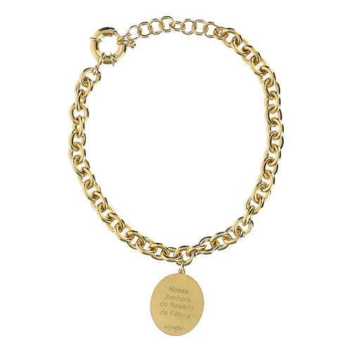 Pulsera Amen Virgen de Fátima de latón dorado con eslabones gruesos 4