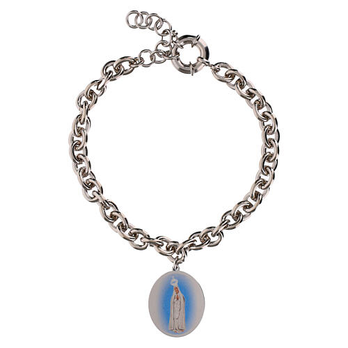 Bracelet Amen en laiton rhodié avec maillons épais Notre-Dame de Fatima 1